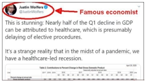Famous economist Justin Wolfers tweets his surprise at how much of the recession is health care
