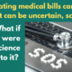 Yellow and white text on green background that reads "Negotiating medical bills can work… but it can be uncertain, scary. What if there were a science to it?" Stock art depicts laptop computer with arrayed on top of keyboard, spelling S.O.S.